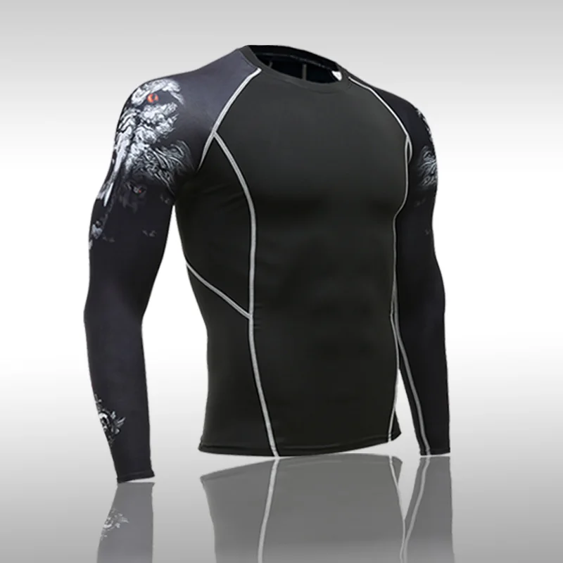 

Newest 3D Print Long Sleeve T Shirt Fitness Men Bodybuilding Brand Compression Shirts Running Clothing