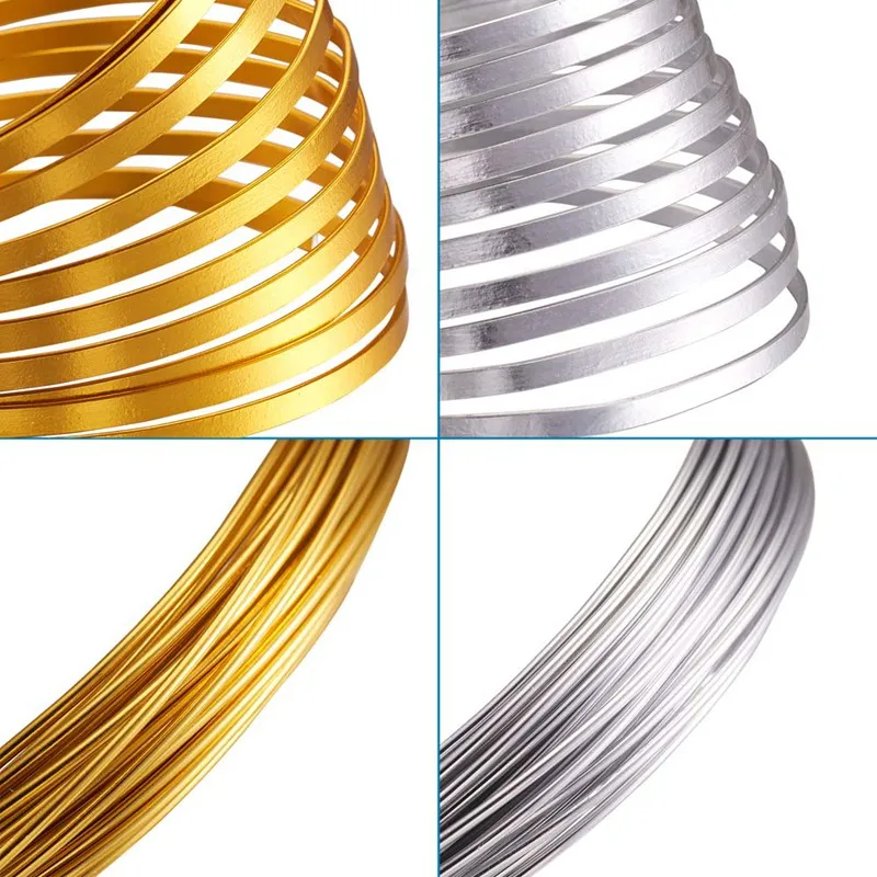 Pandahall 6rolls/set Flat & Round Aluminum Wire Mrtal Wire Mixed Color for Jewelry Making DIY Craft Accessories Finding