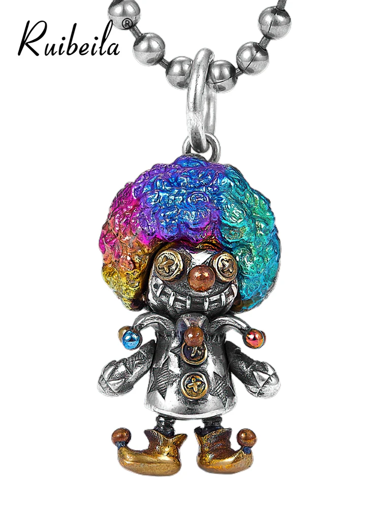 Ruibeila color Clown pendant necklace men S925 Silver fashion personality Hip Hop Punk jewelry 2021 New