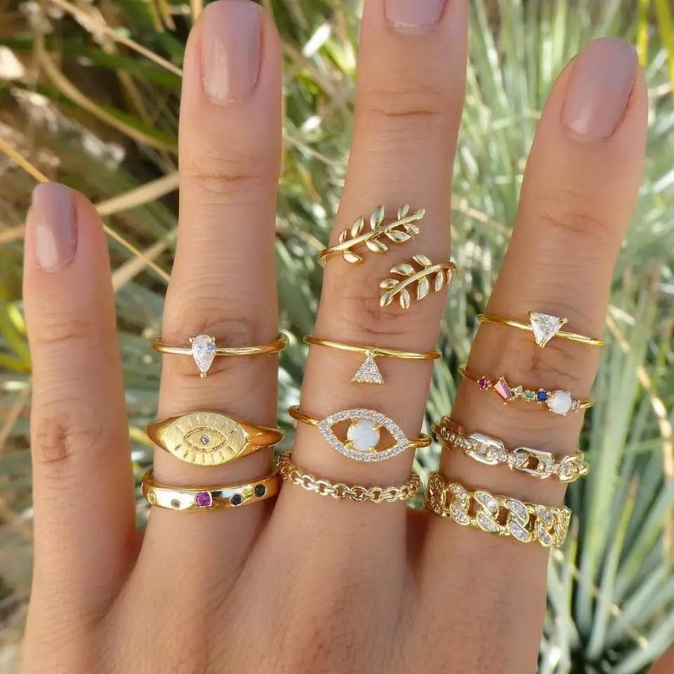 2021 Boho Crystal Butterfly Eye Knuckle Finger Ring Set For Women Trendy Elephant Crown Geometric Rings Female Jewelry Gift