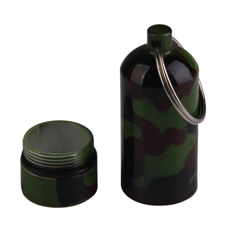 Drug organizer pillbox Camouflage Aluminum Alloy Pill case Travel First Aid Medicine Capsule tablet Container with Keychain