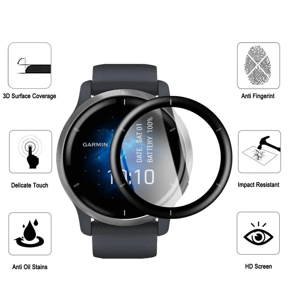 Screen Protective Film For Garmin Venu 2 Smartwatch 3D Curved Soft Edge Full Coverage Clear Scratch-Proof Protector Accessories