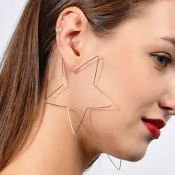 Minimalist Hollow Big Star Heart Fish Shaped Ear Line Stud Earrings for Women Hyperbole Jewelry Pendant Copper Wire Brincos Gift