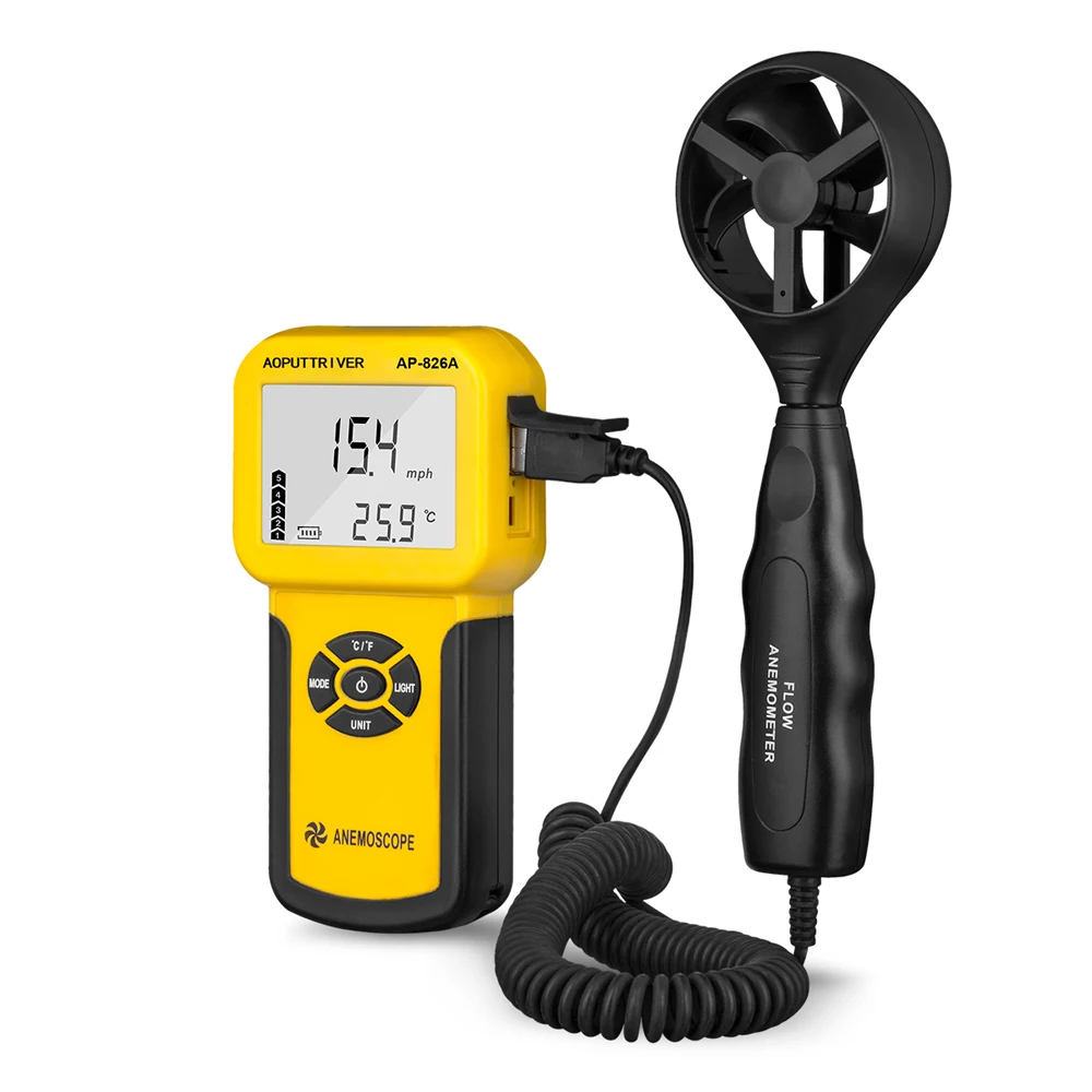 Digital Anemometer Wind Speed Meter LCD back Light for Air Velocity,Air FlowTemperature,Max/Average/Current,Real Time Measure