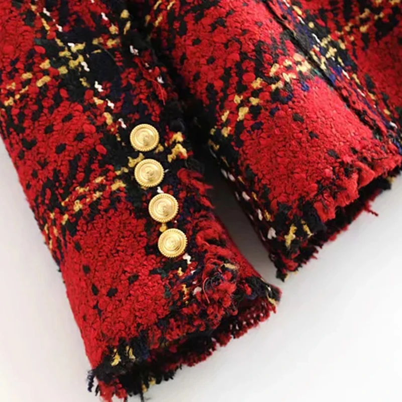 Tüvit kadın kırmızı ekose blazers 2021 kış moda kadınlar vintage ceketler kadın patchwork blazer palto kızlar şık kıyafet giysileri