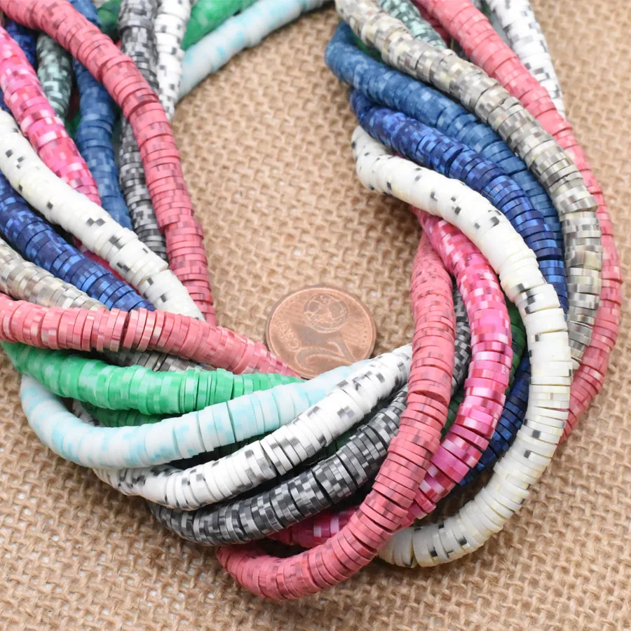 Yanqi  6x1mm Two-Tone Color Flat Round Polymer Clay Beads Loose Spacers Mix Vinyl Disc Beads For DIY Jewelry Making Bracelet