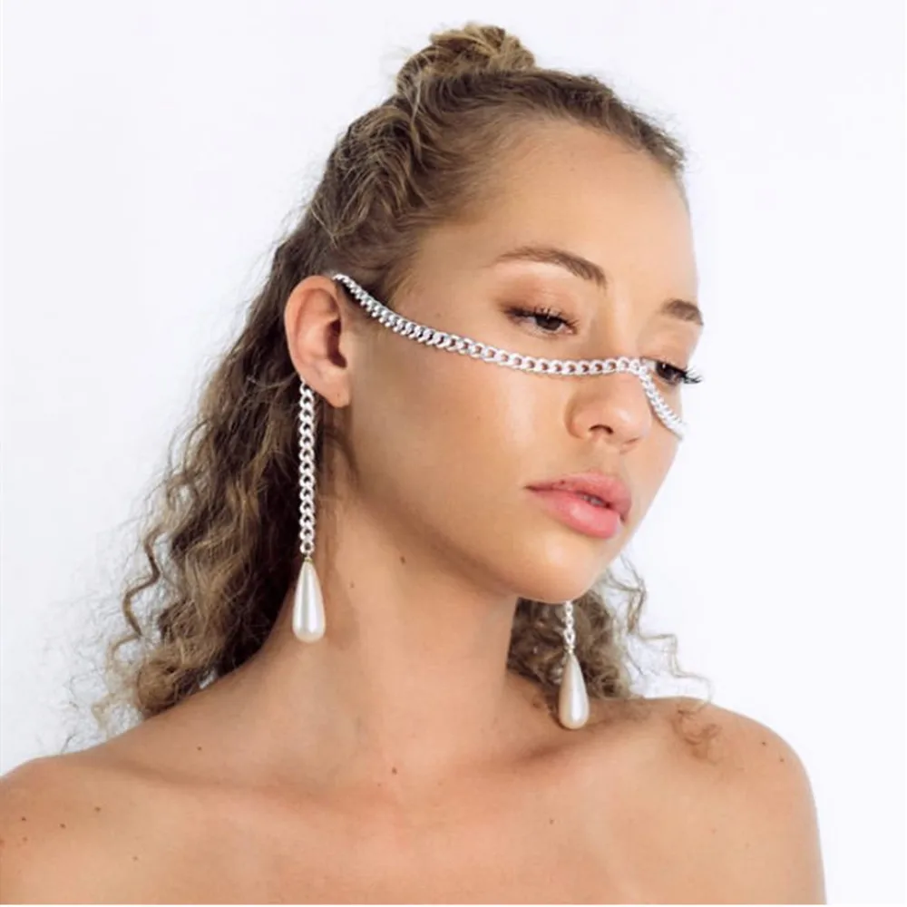 

Good Lucky Chain Pearl Tearl Drops Face Chain for Women Metal Chain Face Jewelry
