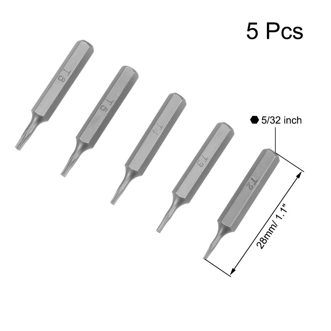 Uxcell 5pcs Torx Bits Set 5/32 Inch Hex Shank T2 T3 T4 T5 T6 Screwdriver Bit Set 28mm Length S2 Screw Driver Kit Tools
