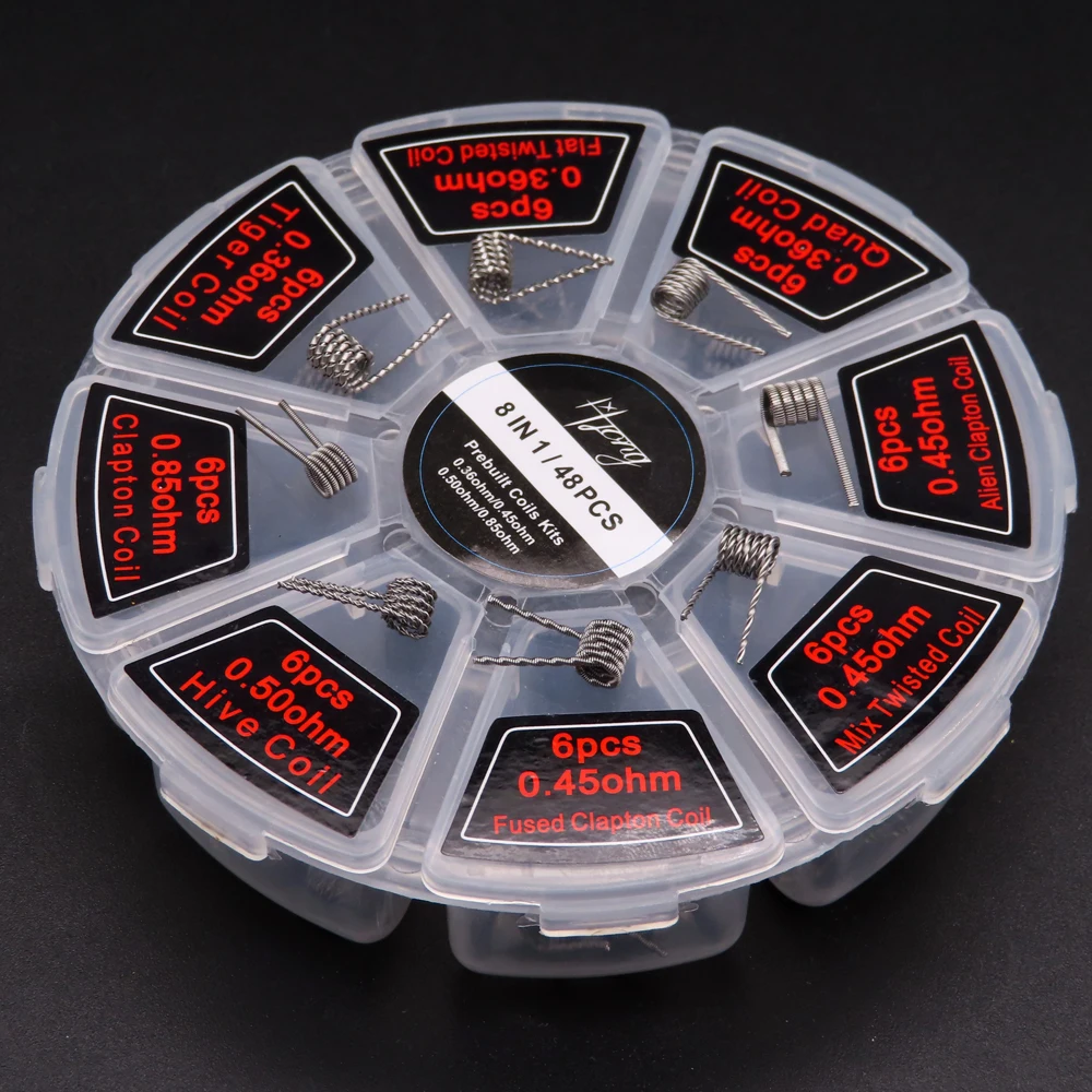 48pcs/set Premade Coils RTA RDA Prebuilt Wire Heat Resistance Flat Twisted Fused Clapton Quad Hive Alien Vape Core for Zues