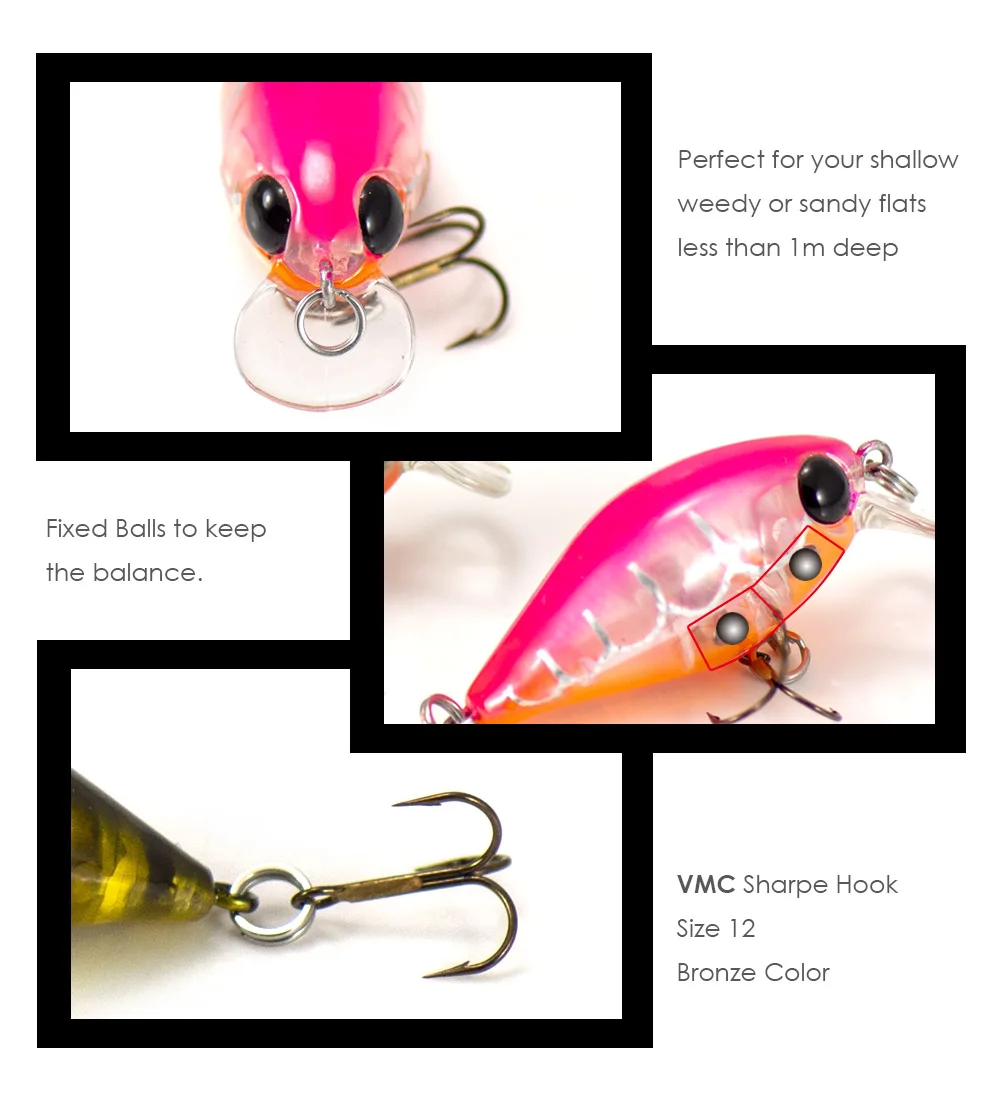 Countbass-Kurbelköder mit VMC-Haken 36 mm 1-3/8 Zoll 4 g 1/8 oz. Dive 0,4–1,2 m Hard Body Diver Angelköder Wobbler Hardbait – Detail 7