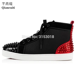 New Product Fashion Spike Men Casual Shoes Lace-up Flat High Top Patchwork cowhide mesh Men Rivet Sneaker