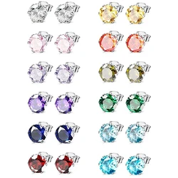 Huitan Simple Round Cubic Zirconia Stud Earrings for Women 12 Colors Available Daily Wear Fashion Versatile Hot Jewelry 2021 New
