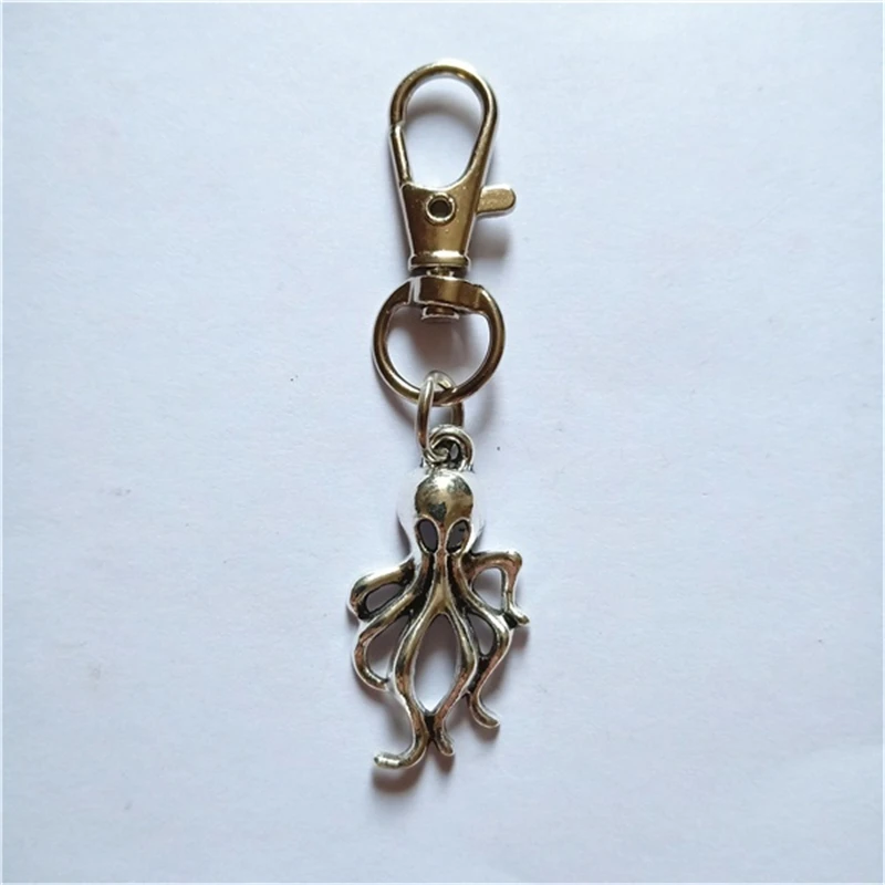 OCTOPUS Antique Silver Color Keychain, Inkfis, Saltwater Fish, Marine Life, Coastal Jewelry, Octopus Key Ring Dropshipping