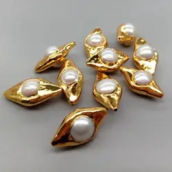 10 pcs Gold Plated Natural White Pearl Beads Olive Shape Charm Boho Jewelry DIY