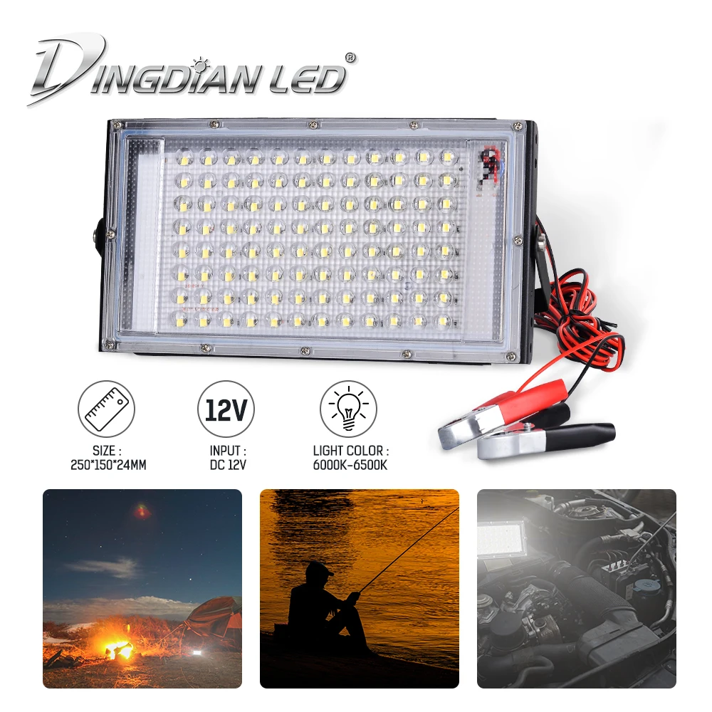 

Alligator Clip Floodlight DC12V 100W LED Flood Light Xtra Brightness Night Market Outdoor Camping Flood Light Spotlightings Lamp