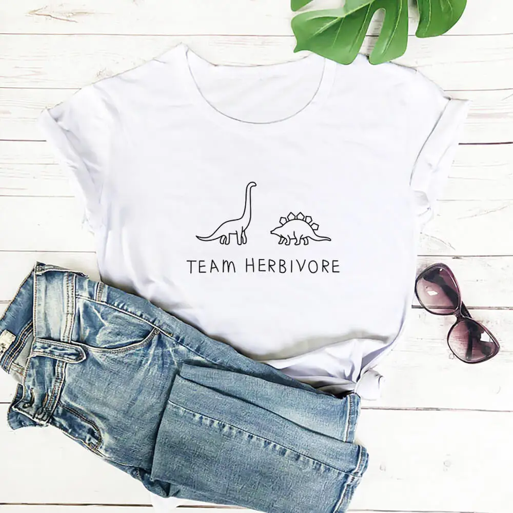 Team Herbivore 100%Cotton Women\'s Tshirt Unisex Funny Summer Casual O-Neck Short Sleeve Tops Vegan Tee Vegetarian Party Shirts