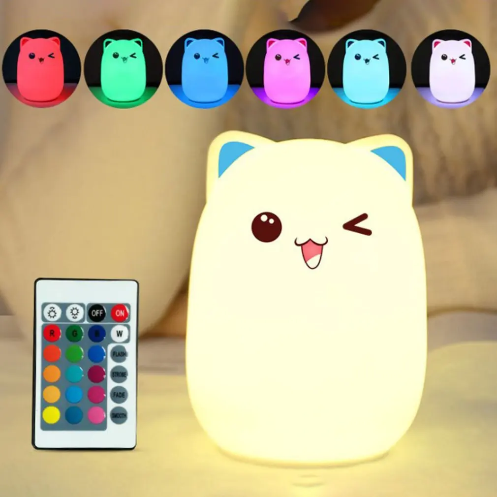 Silicone LED Night Light For Kids Children Bedroom Remote Control Touch Sensor Bear Lamp Decoration Room Decor Playful Bear