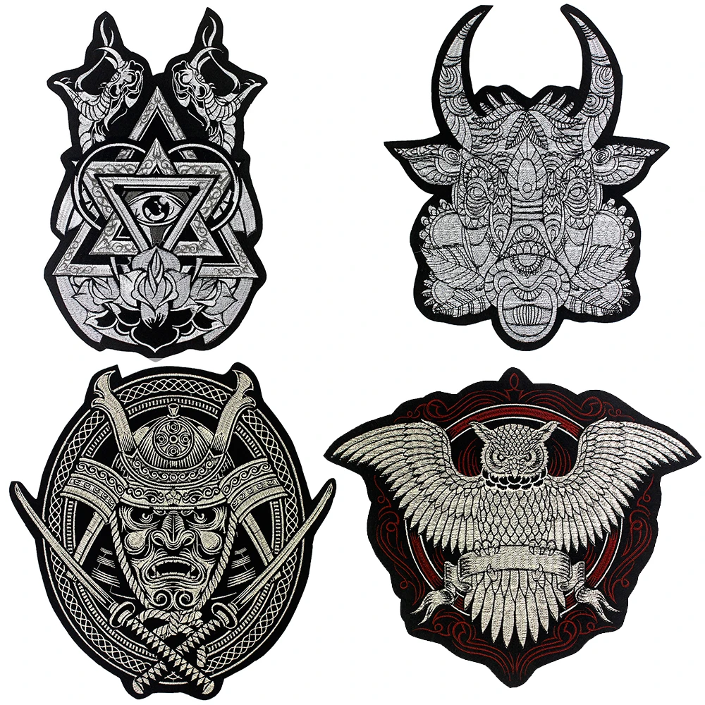 Punk Eye Skeleton Flower Embroidery Warrior Sword Badge Iron on Owl Patches for Clothing Badges DIY Accessories 2pcs P2050