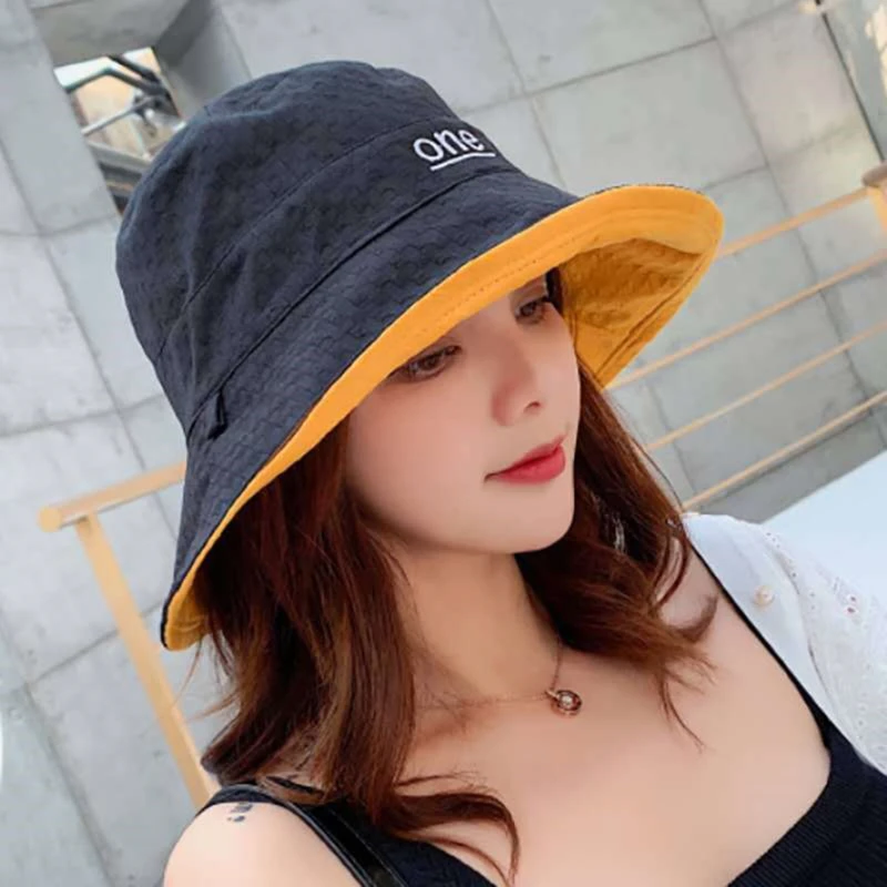 Women Summer Double-Sided Wear Bucket Hat Wide Brim Outdoor Fordable Flat Top Panama Fishermen Cap Lady Travel Beach Visor Hats