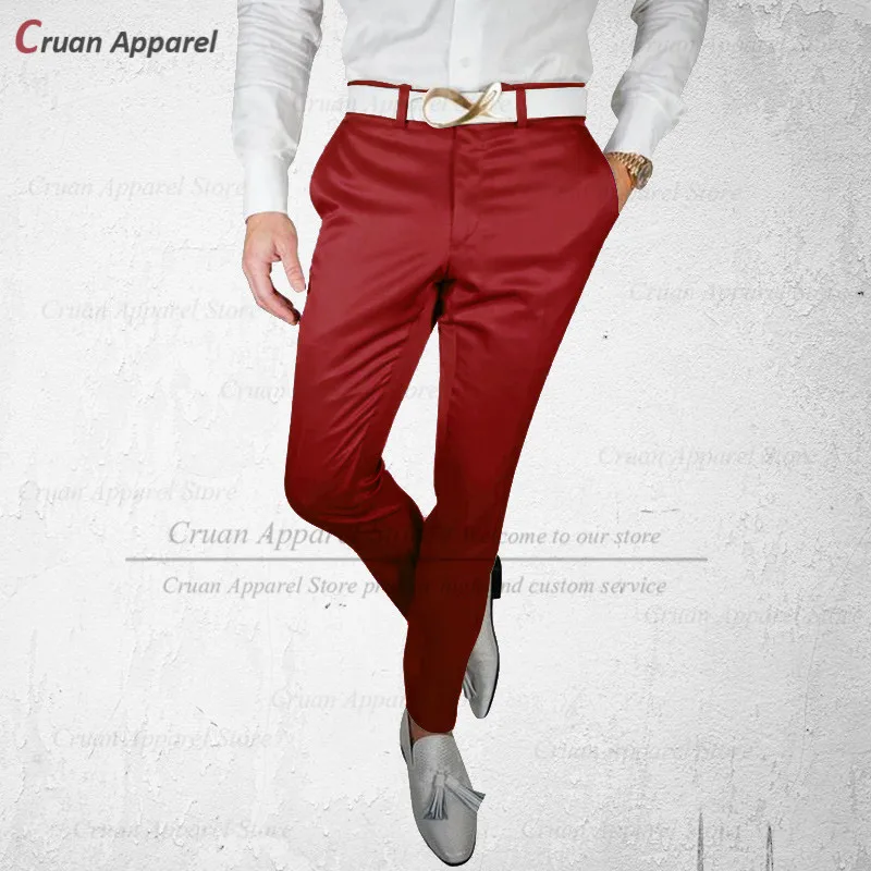

20 Colors Wine Red Satin Shiny Men's Suit Pants Slim Fit Casual Fashion Male Trousers Formal Blue Groomsmen Groom Wedding Pants