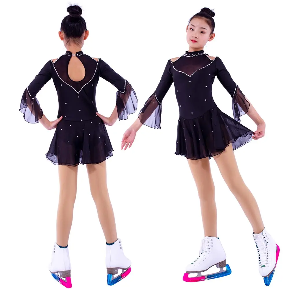 

Figure Skating Dress Women's Girls' Ice Skating Dress Blue / White Stretchy Competition Skating Wear Classic Long Sleeve Ice