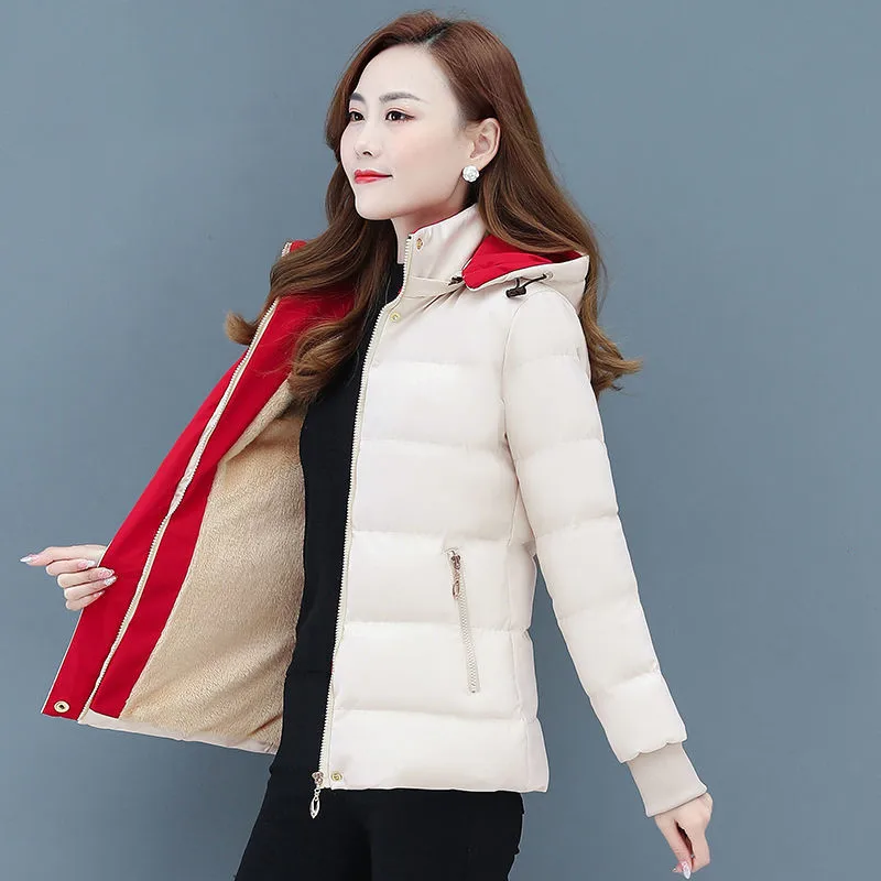 Winter Jacket Women Parkas New Female Add Velvet Warm Hood Coat Ladies Down Padded Jackets 4XL Overcoat Coat C