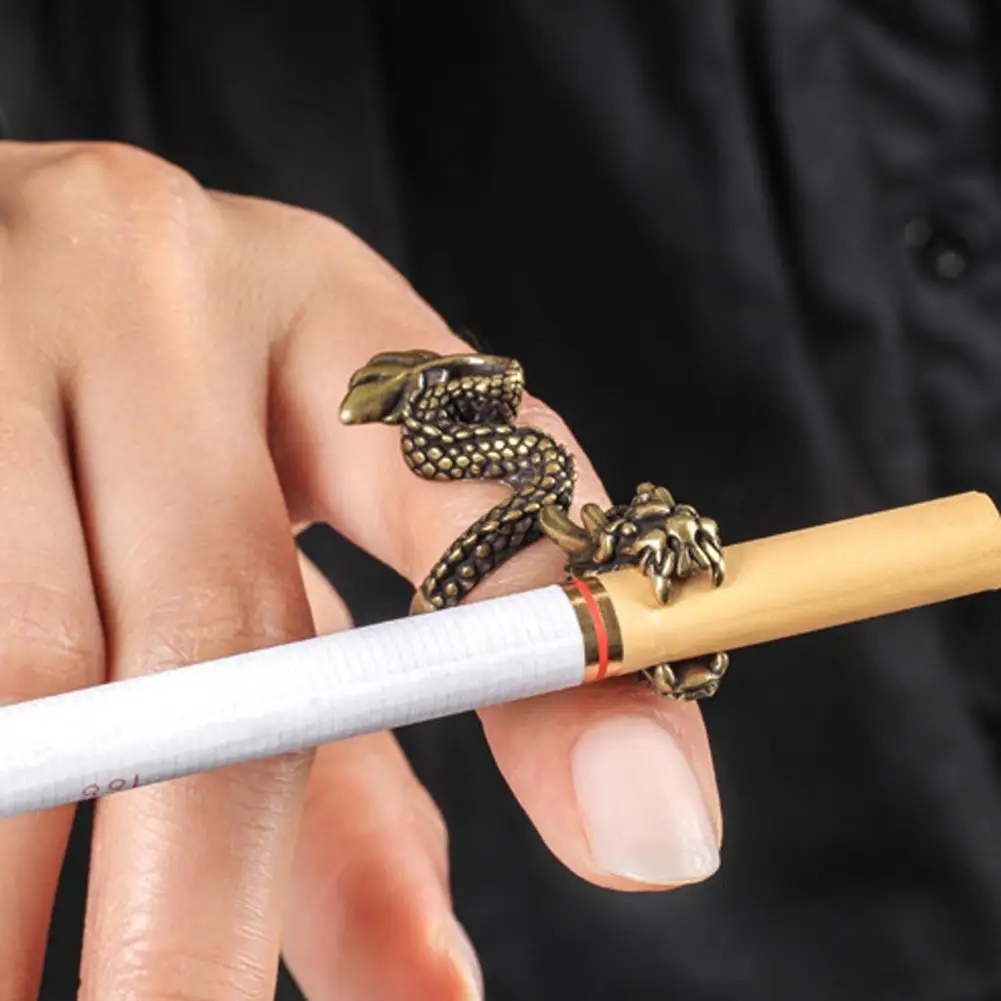 Finger Cigarettes Ring Universal Adjustable Copper Retro Dragon Cigarette- Holder Clip for Playing Games