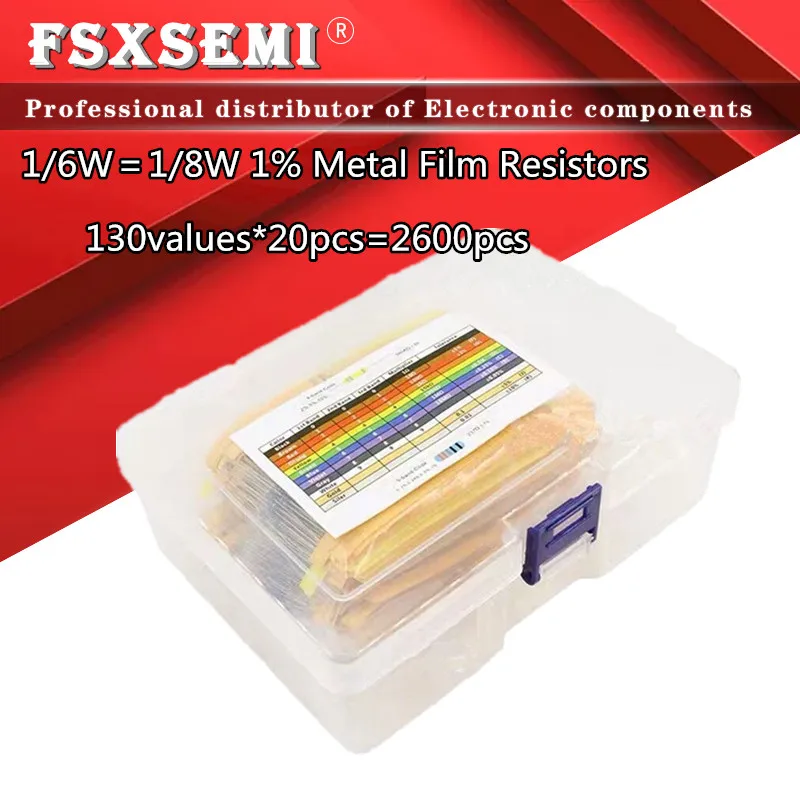 130values X20pcs=2600pcs 1/6W＝1/8W 0.125W 1% Metal Film Resistors Assorted Pack Kit Set Resistors Assortment Kits