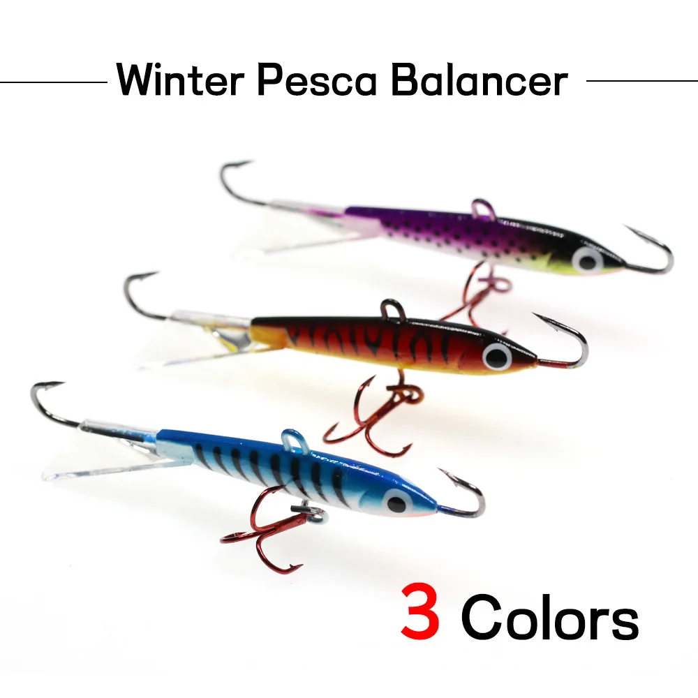 Ellllv 1pc 83mm/18g 3 Colors Winter Pesca Balancer Sinking Metal Fishing Lure Artificial Jig Bait Ice Fishing 10# Red Hook