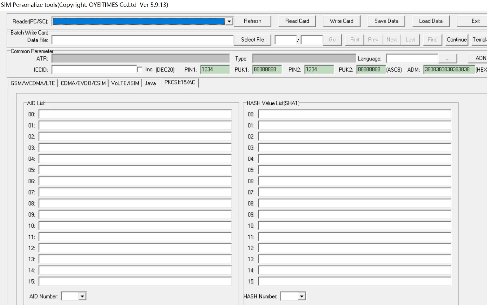 OYEITIMES JAVA 5G 5.9.13 Ver. Software de tarjeta SIM, ENC DEK JAVA DES JAVA AES AID/HASH, lista de valores, Tarjeta SIM