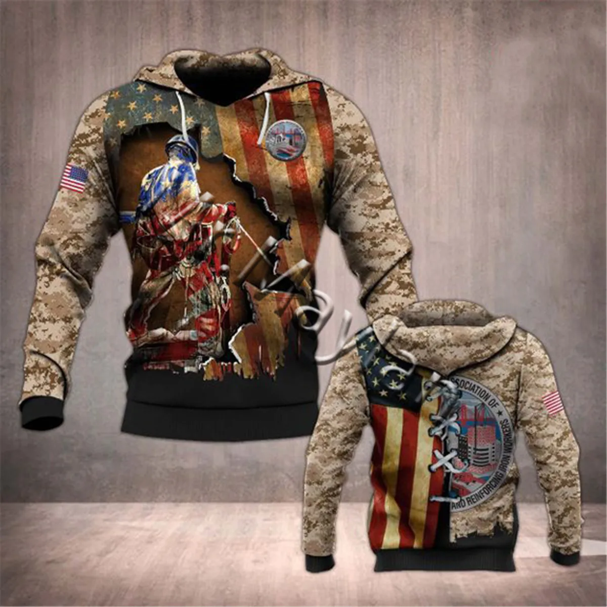 

Ironworker Camo USA Flag 3D Full Printing Hoodie Men/women Hipster Streetwear Outfit Spring Boys Hiphop Hoody Sweatshirts Tops