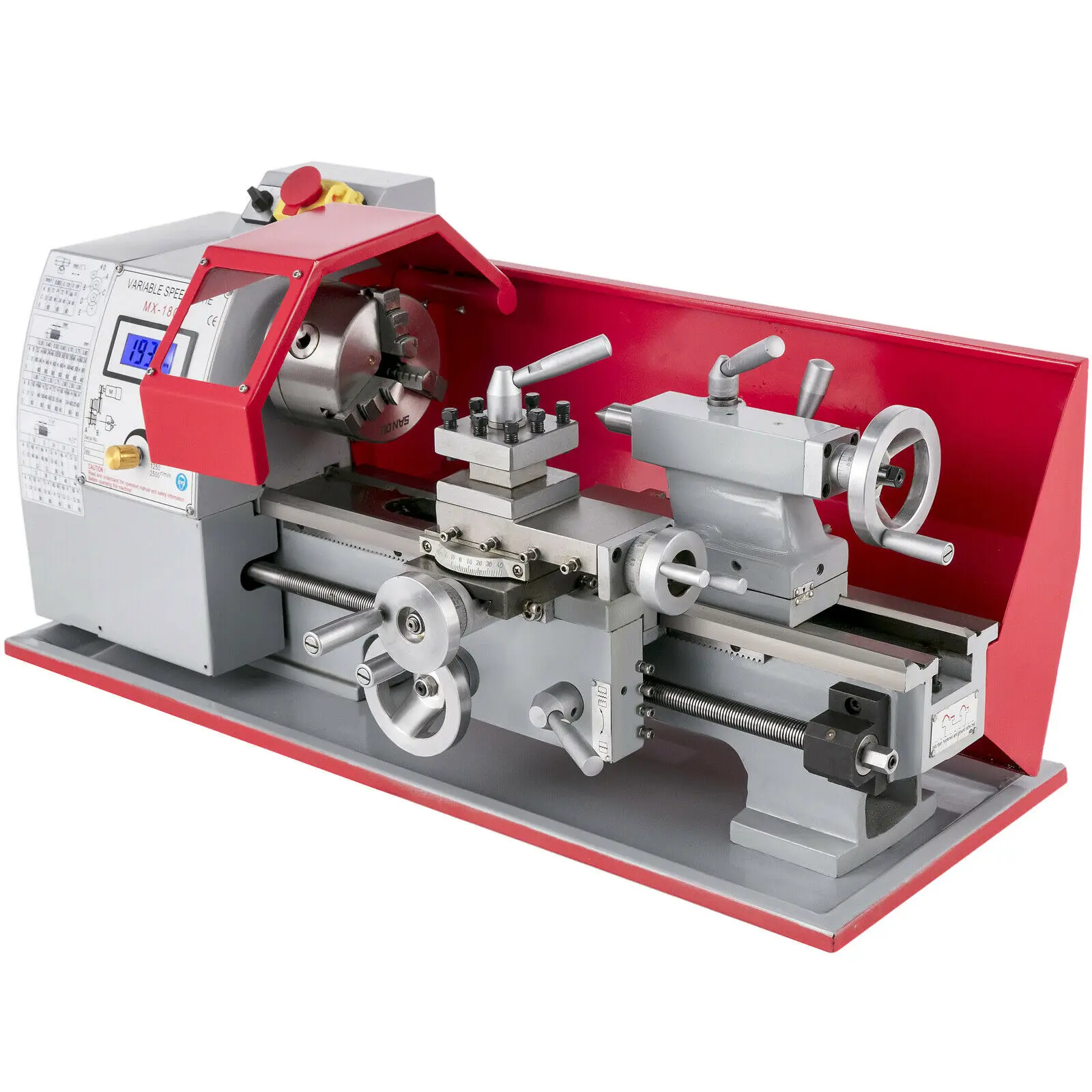 600W MX-180D Mini Metal Lathe Variable Speed 25mm Tailstock Sleeve Digital Control System