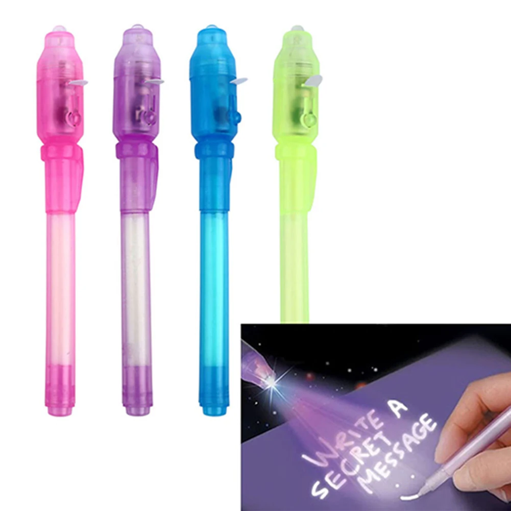 Children Kids Secret Message Invisible Ink LED Detector Lights Pens Ballpens