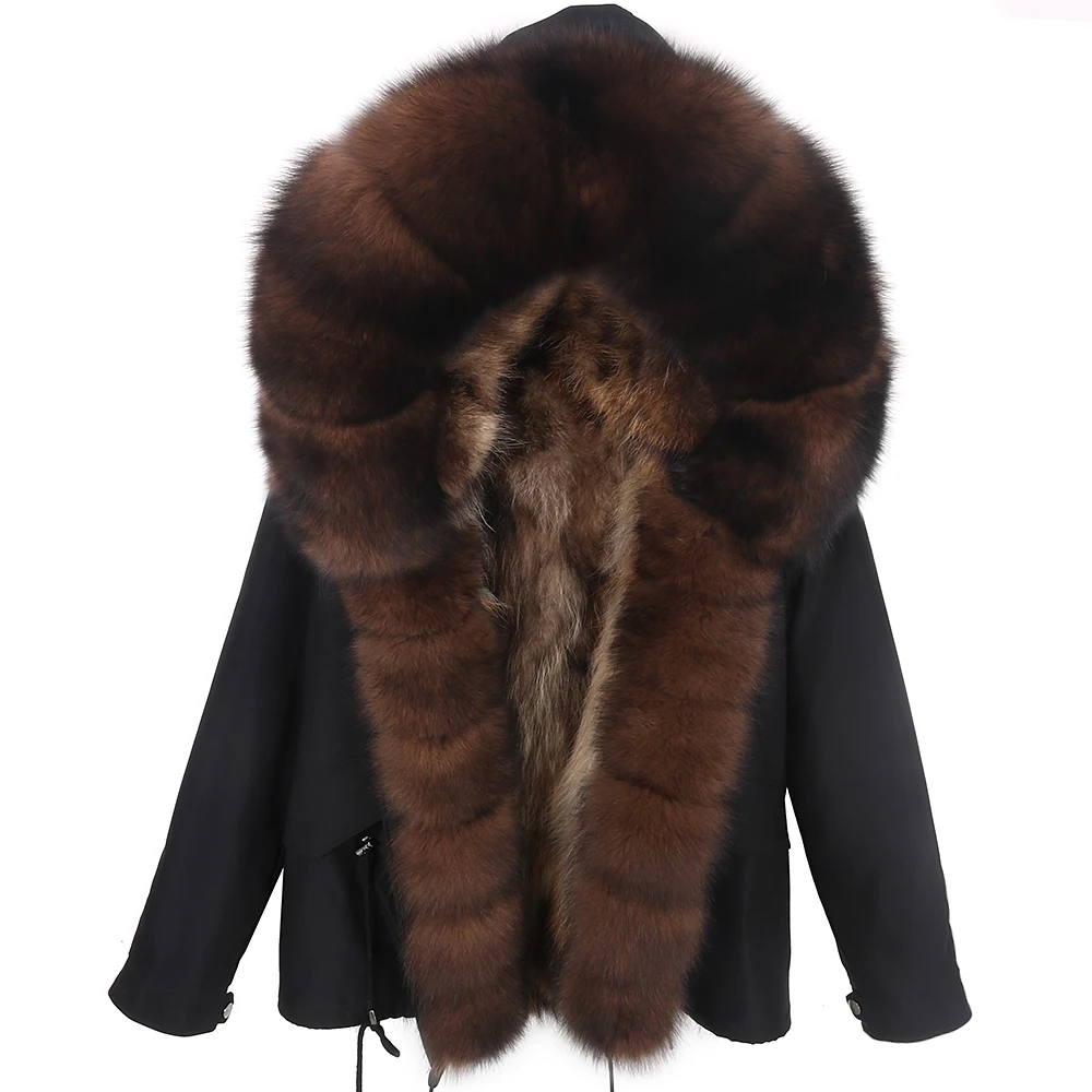 

2021 Short Winter Jacket Women Oversized Natural Fox Fur Liner Collar Hooded Casual Jackets Real Fur Coat Waterproof Parka