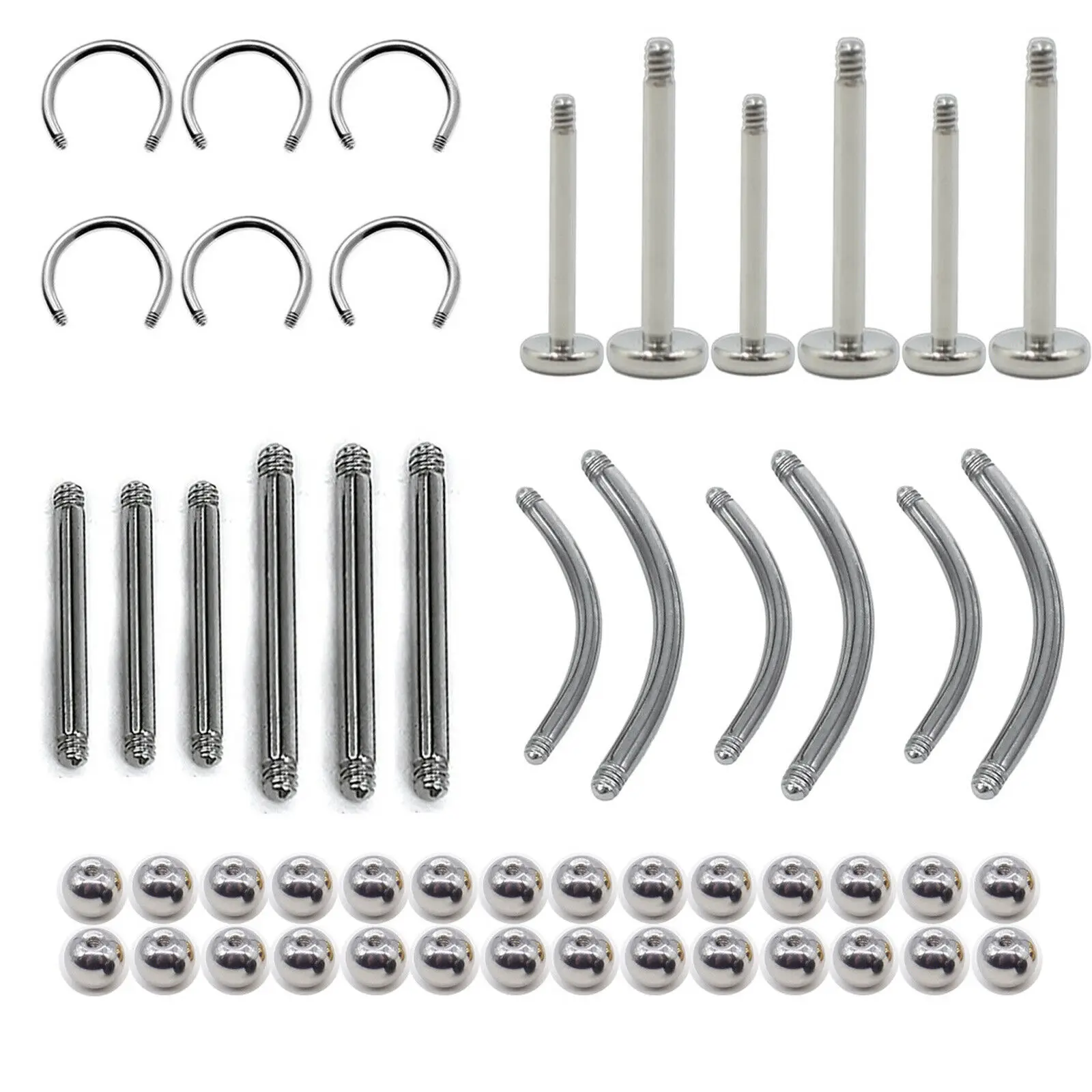 10pcs Replacement Spare BALLS Labret Barbell Bar Piercing Attachments 14g 16g DIY Stainless Steel Body Jewelry  ALL IN ONE