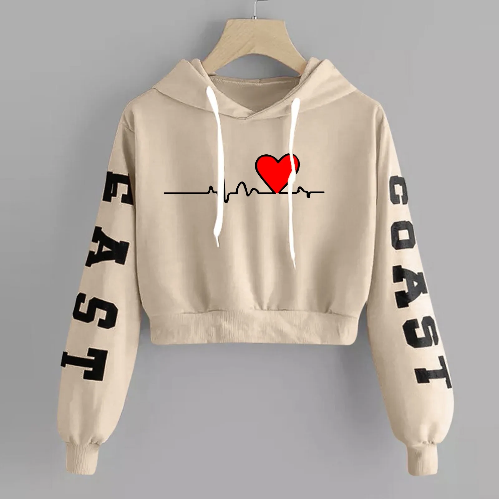 

Letter Heart Print 90s Hoodie Woman Sweatshirt R Print Long Sleeve Short Tops Round Neck Sweatshirt Hooded Casual Daily Wear