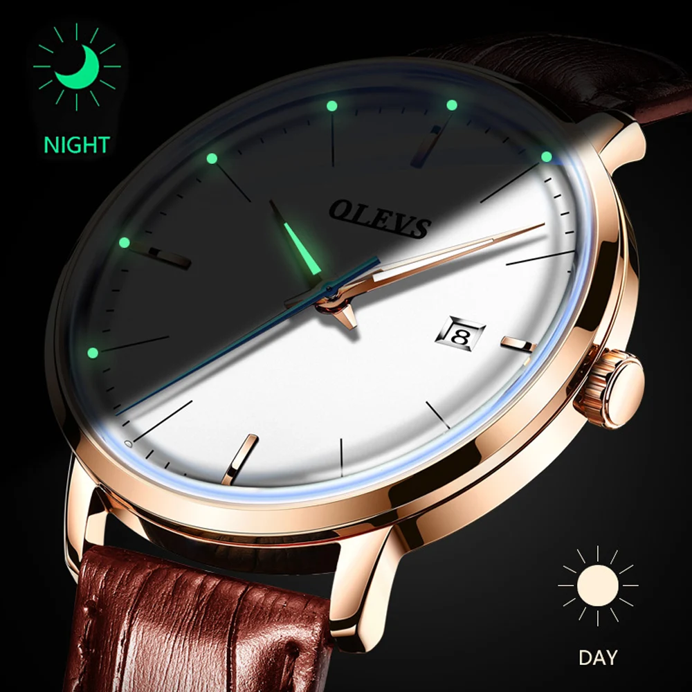 OLEVS  Automatic Mechanical Mens Watches Leather Date Waterproof Dress Watch For Men Luxury Fashion Wristwatch Relogio Masculino