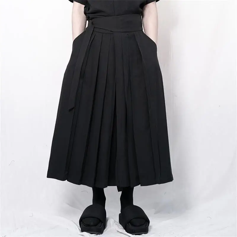Men's Pant Skirt Wide Leg Pants Spring And Autumn New Japanese Dark Pleated Super Loose Large Size Casual Pants