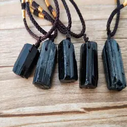 Healing Raw Gemstone Natural Crystal Black Tourmaline Stone Pendant Necklace F3MD
