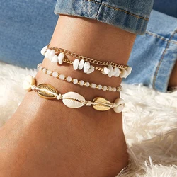 Tocona Colorful Beaded Anklets for Women Summer Shell Nutural Stone Barefoot Sandals Rope Foot Chain Bohemian Jewelry 9426