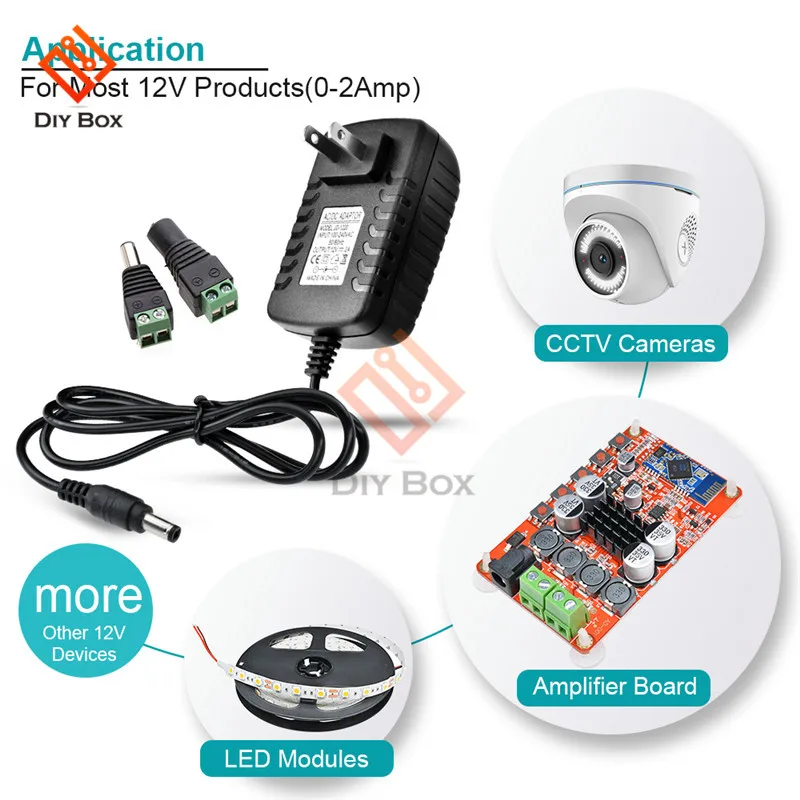 AC 100-240V DC 12V 2A EU US Stecker Netzadapter Stromversorgung Konverter Ladegerät 5.5*2.1mm Schnittstelle Kabellänge 1m – Detail 10