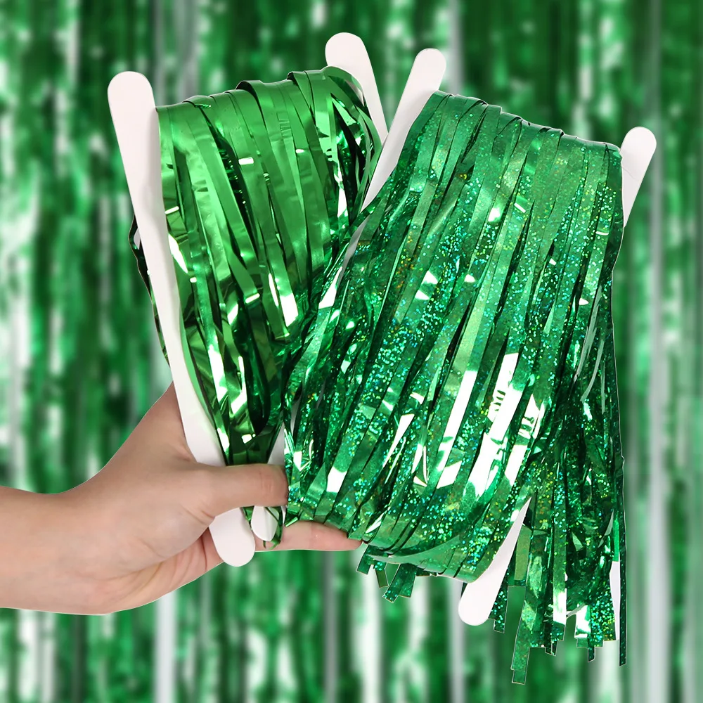Green Foil Fringe Curtain,St Patrick\' Day Backdrop Decoration,Irish Festival Party Decorations
