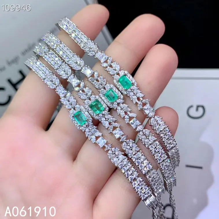 

KJJEAXCMY boutique jewelry 925 sterling silver inlaid Natural emerald ladies hand bracelet support detection luxurious