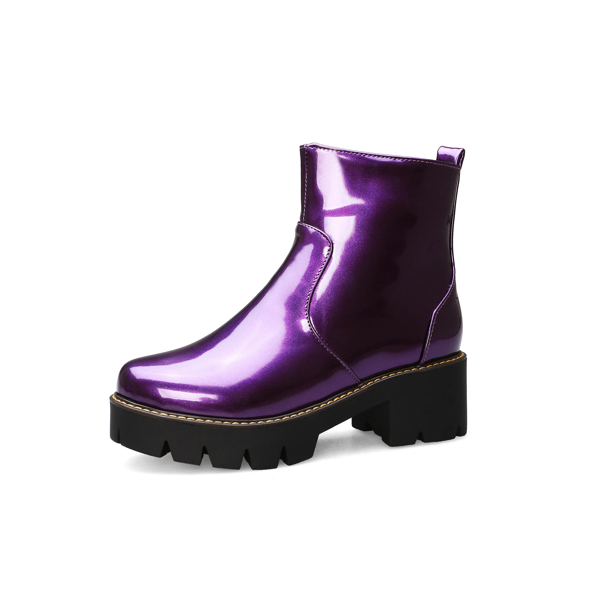 Fashion Punk platform Мартин сапоги fashion purple yellow black Patent leather ankle boots Thick heel women shoes 39 botas mujer