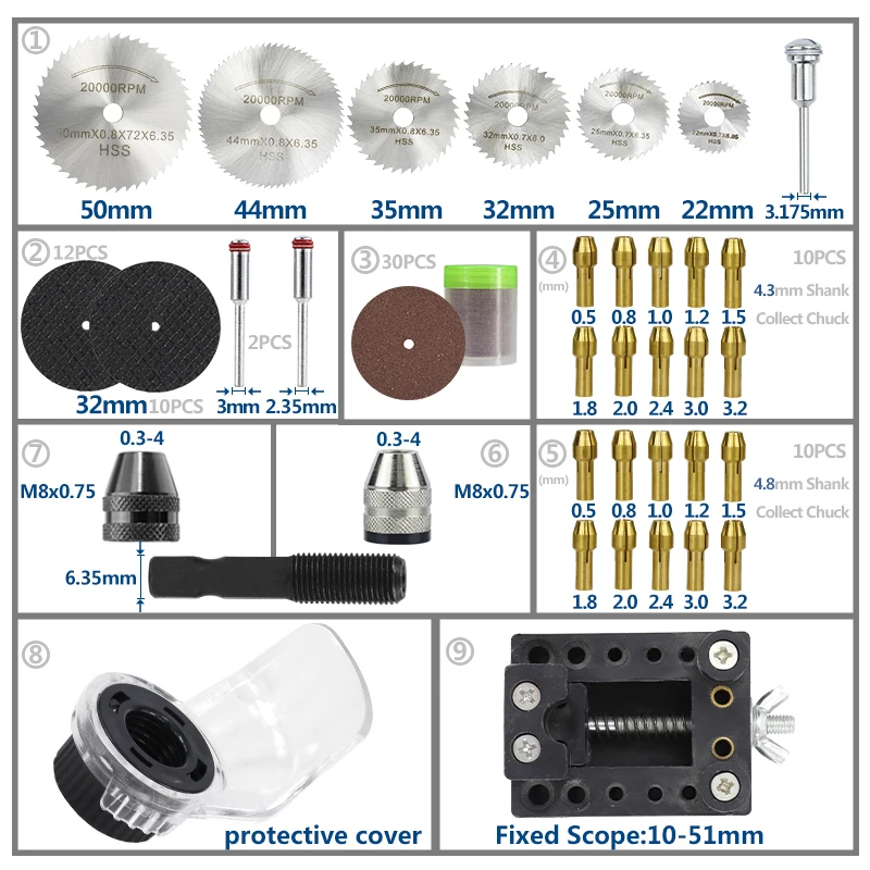 XCAN Rotary Cutting Tools Kit HSS Saw Blade Metal Cutting Disc 4.3 4.8mm Mini Drill Chuck Circular Saw Blade for Wood Cutting