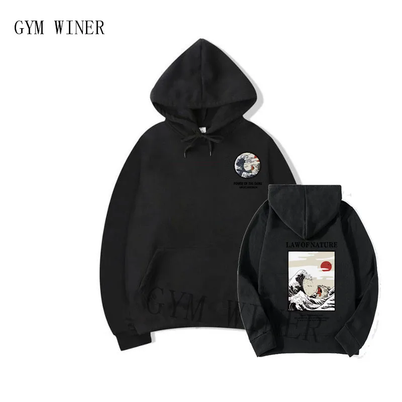 

Japanese Funny Cat Wave Fleece Hoodies Winter Style Hip Hop men/women Printed hoodie Casual printing Sweatshirts Streetwear