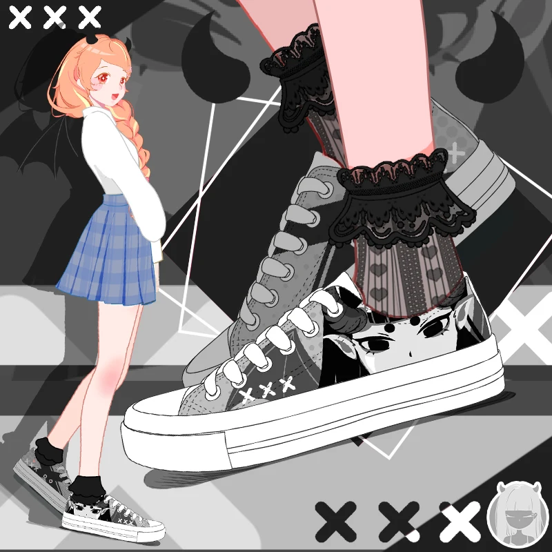 Amy and Michael Original Design Anime Cartoon Devil Hand Painted Canvas Shoes Students Graffiti Chic Fashion Sneakers Low Top