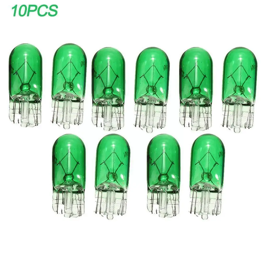 10x T10 Halogen Bulb Green Color 12V 3W Bright Side Instrument Wedges Lamp Light Source Car G4K2