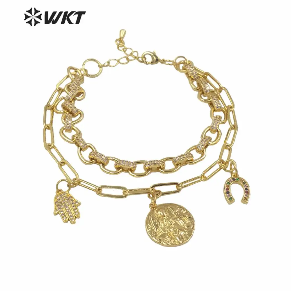 WT-MB118 Amazing women gold electroplated roll link chain bracelet fashion trendy tiny charm religous bracelets seastar bracelet