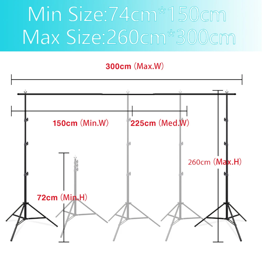 2.6*3m Adjustable Backdrop Stand with Carry Bag Background Stand Green Screen Photo Studio Support for Portrait,Party,Wedding